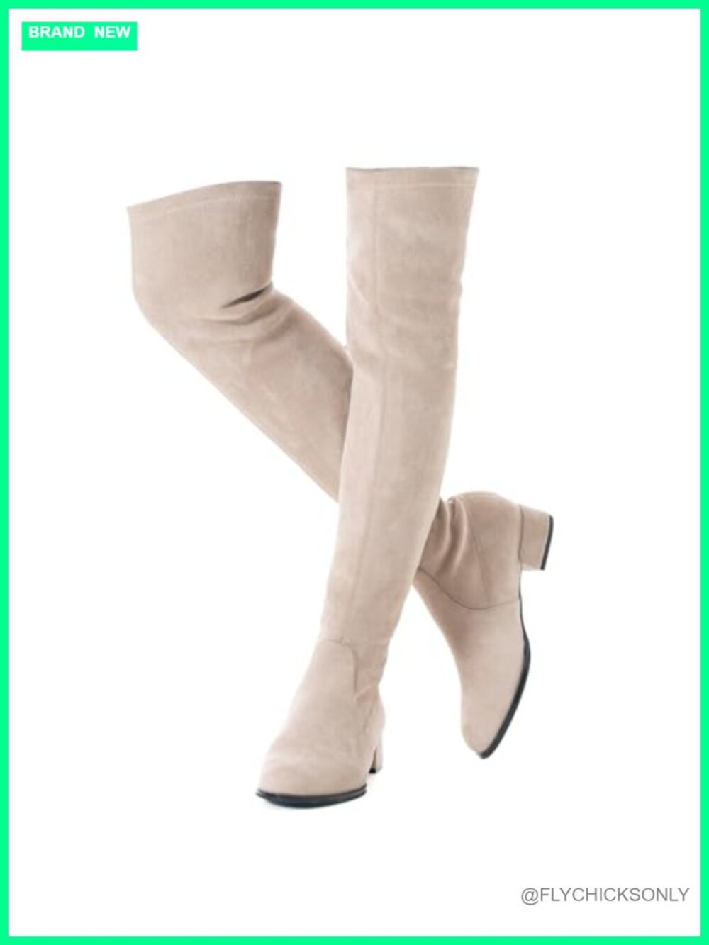 Thigh High Over The Knee Flat Boots Stretch Faux Suede Round Toe